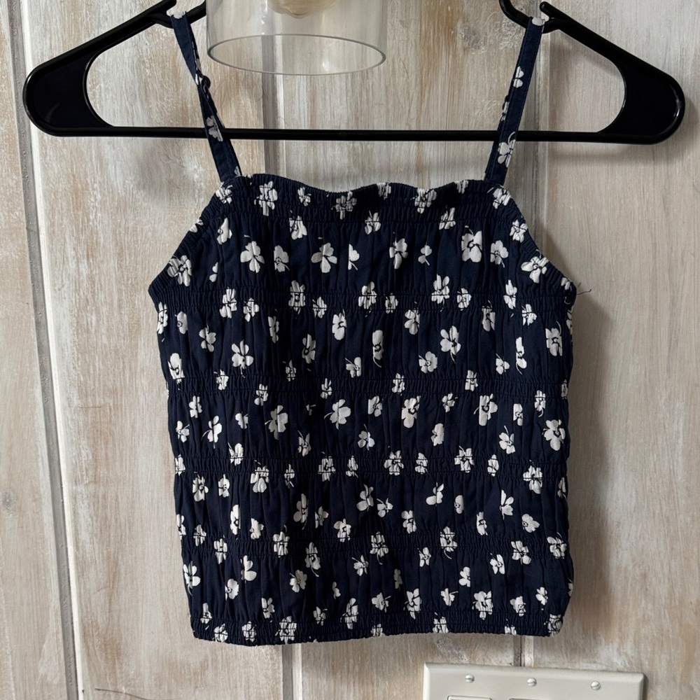 Abercrombie navy blue white flower kids top 11/12 NWOT